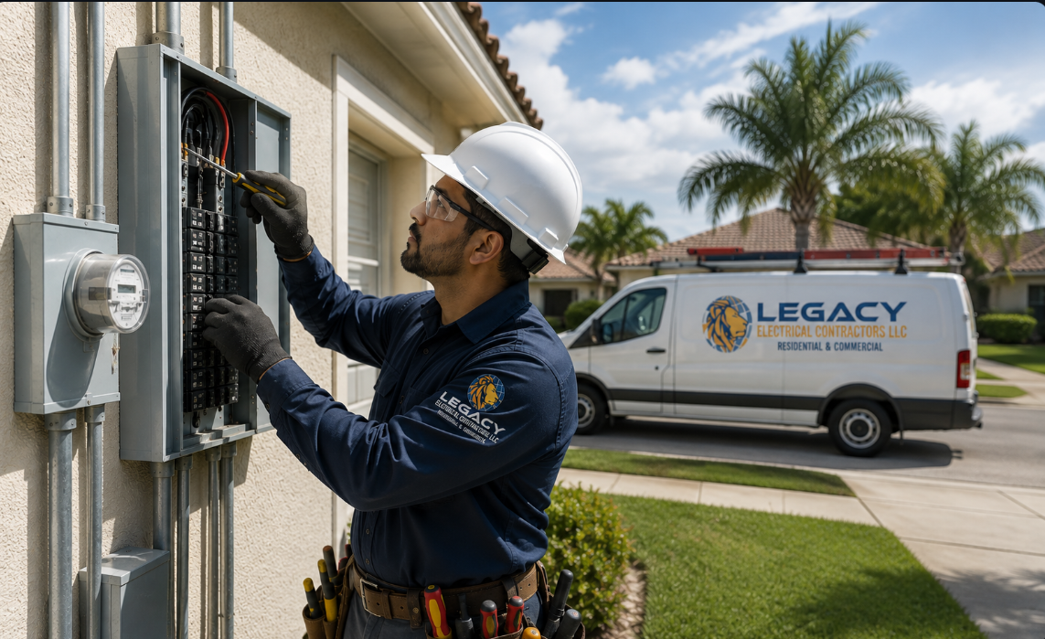 Electrician working on electrical panel